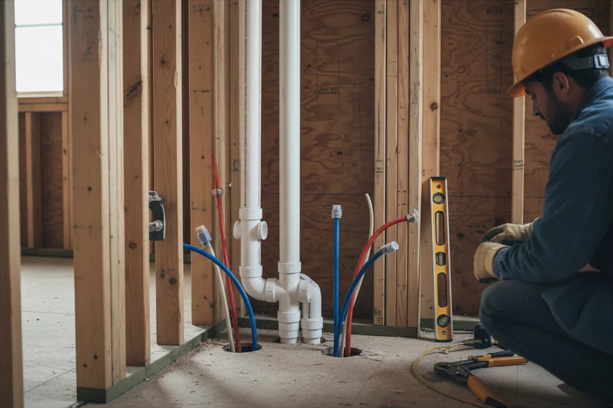 Drain and supply rough-in during Leak Detection in Elmwood